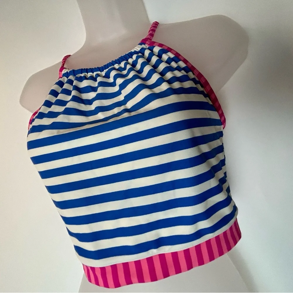 Matilda Jane 435 Blue White Pink Stripes‎ Swim Top Big Girls 16 Youth size